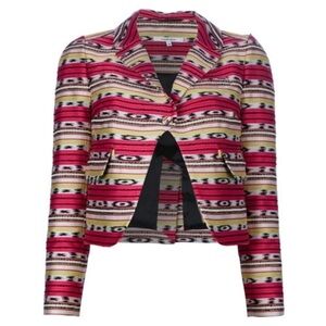 Carven- Pink and Yellow Striped Long Sleeve Trophy Jacket Jacquard Blazer EU 36